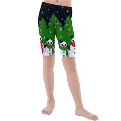 Kawaii Snowman Kids  Mid Length Swim Shorts by Valentinaart