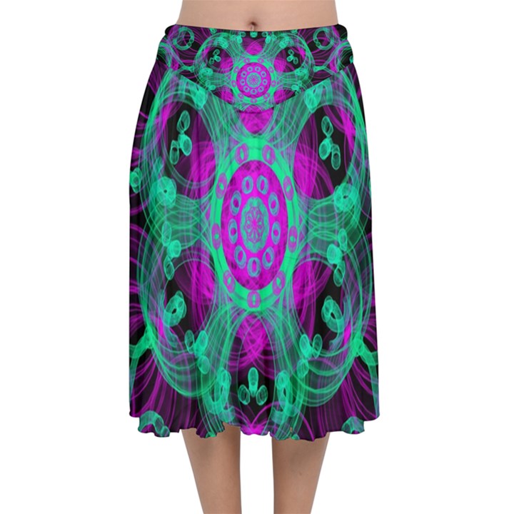 Pattern Velvet Flared Midi Skirt