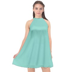 Tiffany Aqua Blue Puffy Quilted Pattern Halter Neckline Chiffon Dress  by PodArtist