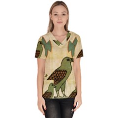 Egyptian Paper Papyrus Bird Scrub Top by Celenk