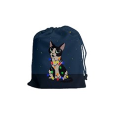 Meowy Christmas Drawstring Pouches (medium)  by Valentinaart