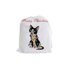 Meowy Christmas Drawstring Pouches (medium)  by Valentinaart