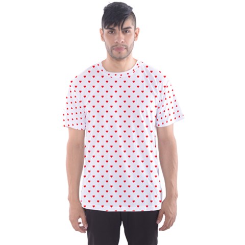 Small Christmas Red Polka Dot Hearts On Snow White Men s Sports Mesh Tee by PodArtist