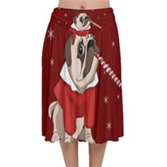 Pug Xmas Velvet Flared Midi Skirt by Valentinaart