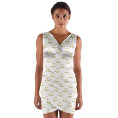 Gold Scales Of Justice On White Repeat Pattern All Over Print Wrap Front Bodycon Dress by PodArtist