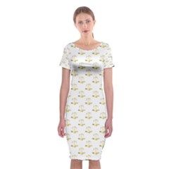 Gold Scales Of Justice On White Repeat Pattern All Over Print Classic Short Sleeve Midi Dress by PodArtist