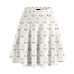 Gold Scales Of Justice On White Repeat Pattern All Over Print High Waist Skirt by PodArtist