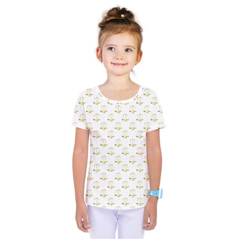 Gold Scales Of Justice On White Repeat Pattern All Over Print Kids  One Piece Tee by PodArtist