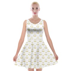 Gold Scales Of Justice On White Repeat Pattern All Over Print Velvet Skater Dress by PodArtist