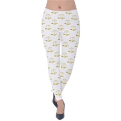 Gold Scales Of Justice On White Repeat Pattern All Over Print Velvet Leggings by PodArtist