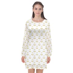 Gold Scales Of Justice On White Repeat Pattern All Over Print Long Sleeve Chiffon Shift Dress  by PodArtist