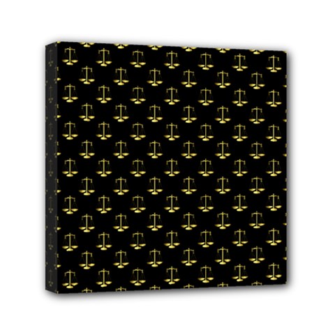 Gold Scales Of Justice On Black Repeat Pattern All Over Print  Mini Canvas 6  X 6  by PodArtist