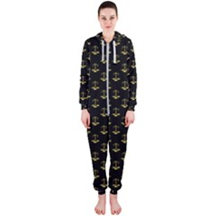 Gold Scales Of Justice On Black Repeat Pattern All Over Print  Hooded Jumpsuit (ladies)  by PodArtist