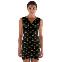 Gold Scales Of Justice On Black Repeat Pattern All Over Print  Wrap Front Bodycon Dress by PodArtist