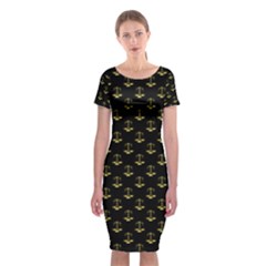 Gold Scales Of Justice On Black Repeat Pattern All Over Print  Classic Short Sleeve Midi Dress by PodArtist