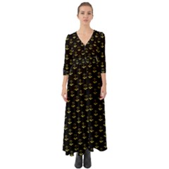 Gold Scales Of Justice On Black Repeat Pattern All Over Print  Button Up Boho Maxi Dress by PodArtist