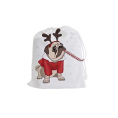 Pug Xmas Drawstring Pouches (medium)  by Valentinaart