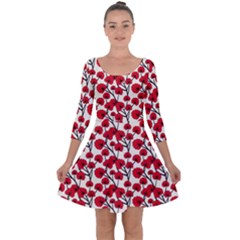 Red Flowers Quarter Sleeve Skater Dress by allthingseveryone