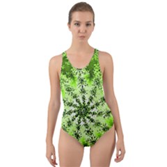 Lime Green Starburst Fractal Cut-out Back One Piece Swimsuit by allthingseveryone