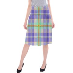 Blue And Yellow Plaid Midi Beach Skirt by Bigfootshirtshop