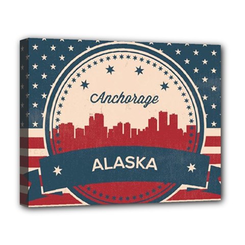 Retro Anchorage Alaska Skyline Deluxe Canvas 20  X 16   by Bigfootshirtshop