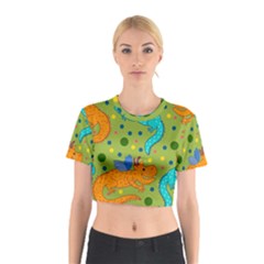 Colorful Dragons Pattern Cotton Crop Top by Bigfootshirtshop