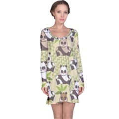 Fun Panda Pattern Long Sleeve Nightdress by Bigfootshirtshop