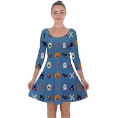 Halloween Cats Pumpkin Pattern Bat Quarter Sleeve Skater Dress by Celenk