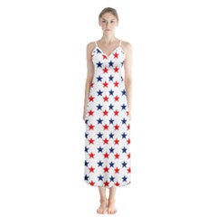 Patriotic Red White Blue Stars Usa Button Up Chiffon Maxi Dress by Celenk