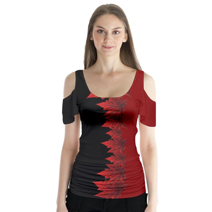 Canada Maple Leaf  Butterfly Sleeve Cutout Tee 