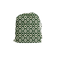 Green Ornate Christmas Pattern Drawstring Pouches (medium)  by patternstudio