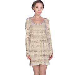 Vintage Beige Music Notes Long Sleeve Nightdress by Celenk