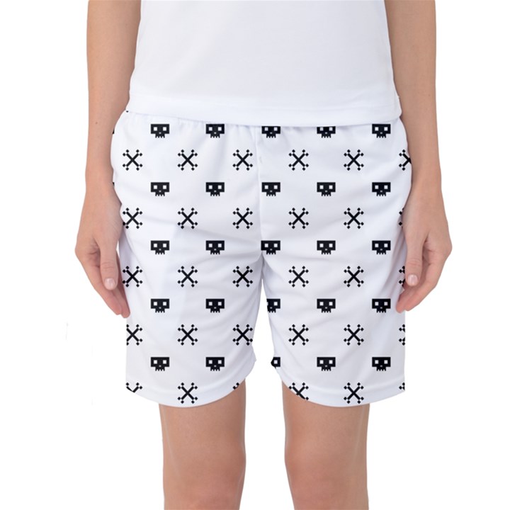 Black Pixel Skull Pirate Women s Basketball Shorts