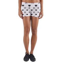 Black Pixel Skull Pirate Yoga Shorts by jumpercat