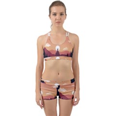 Design Art Hill Hut Landscape Back Web Sports Bra Set by Celenk