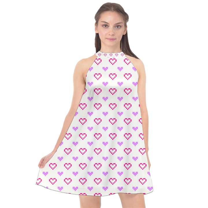 Pixel Hearts Halter Neckline Chiffon Dress 