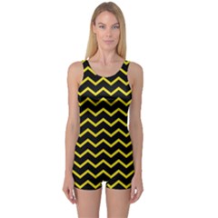 Yellow Chevron One Piece Boyleg Swimsuit by jumpercat