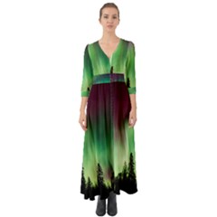 Aurora Borealis Northern Lights Button Up Boho Maxi Dress by BangZart