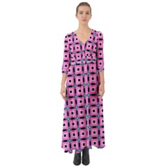 Pattern Pink Squares Square Texture Button Up Boho Maxi Dress by BangZart