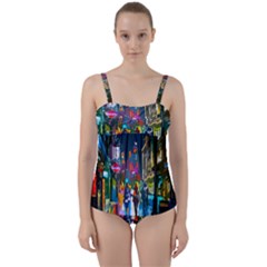 Abstract Vibrant Colour Cityscape Twist Front Tankini Set by BangZart