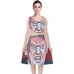 Donald Trump Pop Art President Usa V-neck Midi Sleeveless Dress  by BangZart