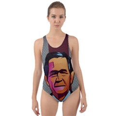 George W Bush Pop Art President Usa Cut-out Back One Piece Swimsuit by BangZart