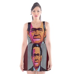 George W Bush Pop Art President Usa Scoop Neck Skater Dress by BangZart