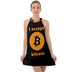 I Accept Bitcoin Halter Tie Back Chiffon Dress by Valentinaart