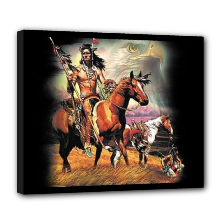 Native American Indian Spirit Hunters Deluxe Canvas 24  x 20  (Framed)