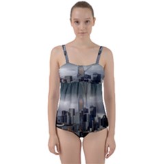 Tornado Storm Lightning Skyline Twist Front Tankini Set by Celenk