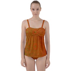 Background Paper Vintage Orange Twist Front Tankini Set by Celenk