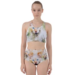 Cat Animal Art Abstract Watercolor Racer Back Bikini Set by Celenk