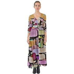 Background Painted Squares Art Button Up Boho Maxi Dress by Celenk