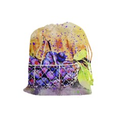 Fruit Plums Art Abstract Nature Drawstring Pouches (large)  by Celenk